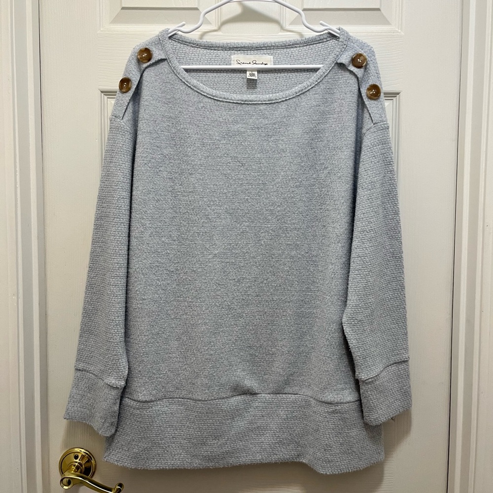 French Laundry buttoned shoulder Sweater in light blue Size Large